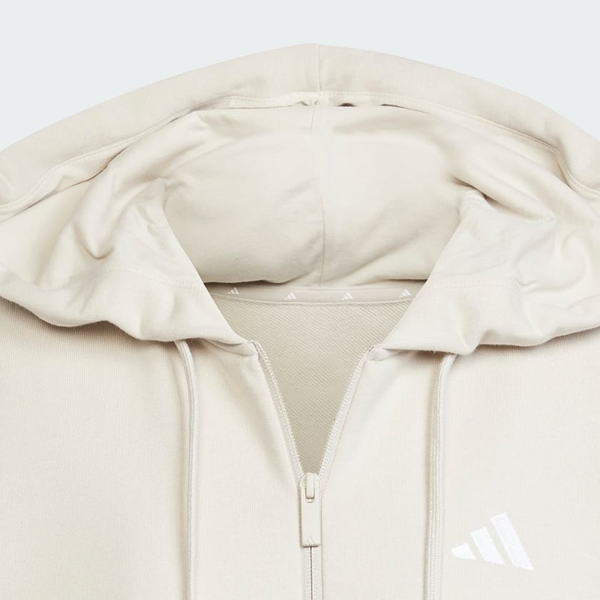 Beige Sweat-shirt à capuche zip 1/4 french terry 3 bandes Essentials