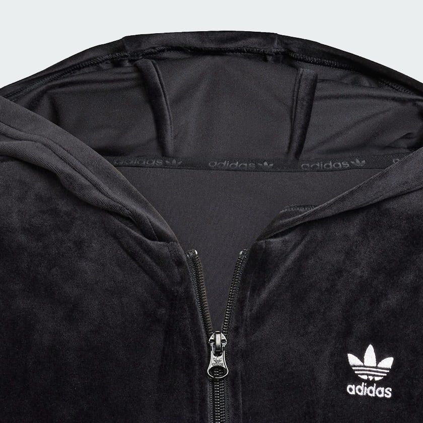 cierna Velúrová kapucňová mikina na zips