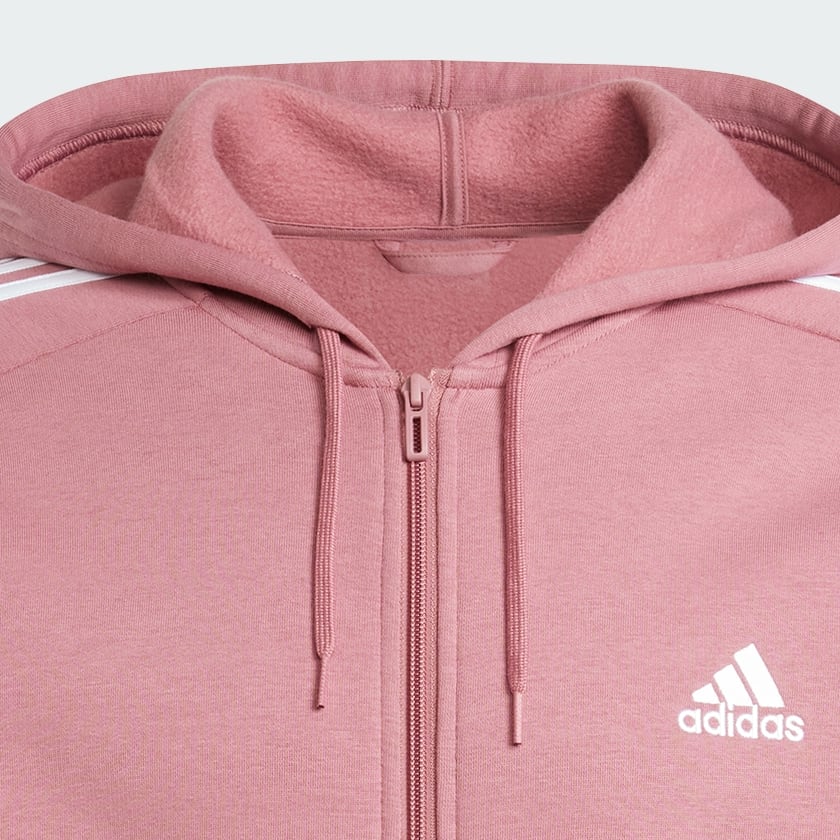 ruzová Mikina Essentials Fleece 3-Stripes Full-Zip