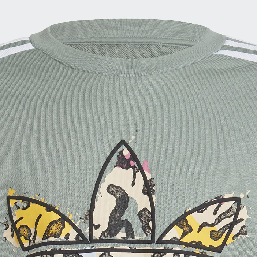 Zielony Animal Print Crew Sweatshirt