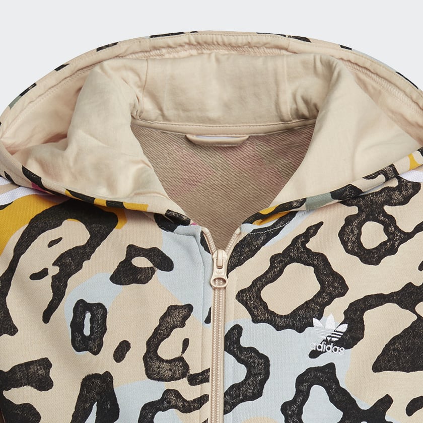 bézová Mikina s kapucňou Animal Print Elongated Zip