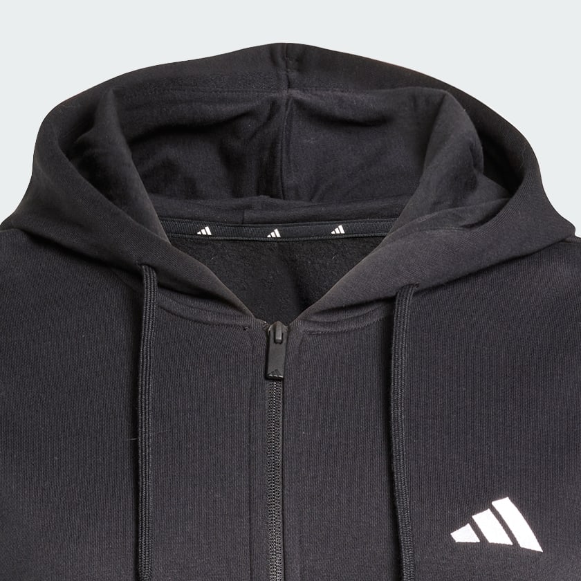 Svart Essentials 3-Stripes Full-Zip Fleece Hettegenser (store størrelser)