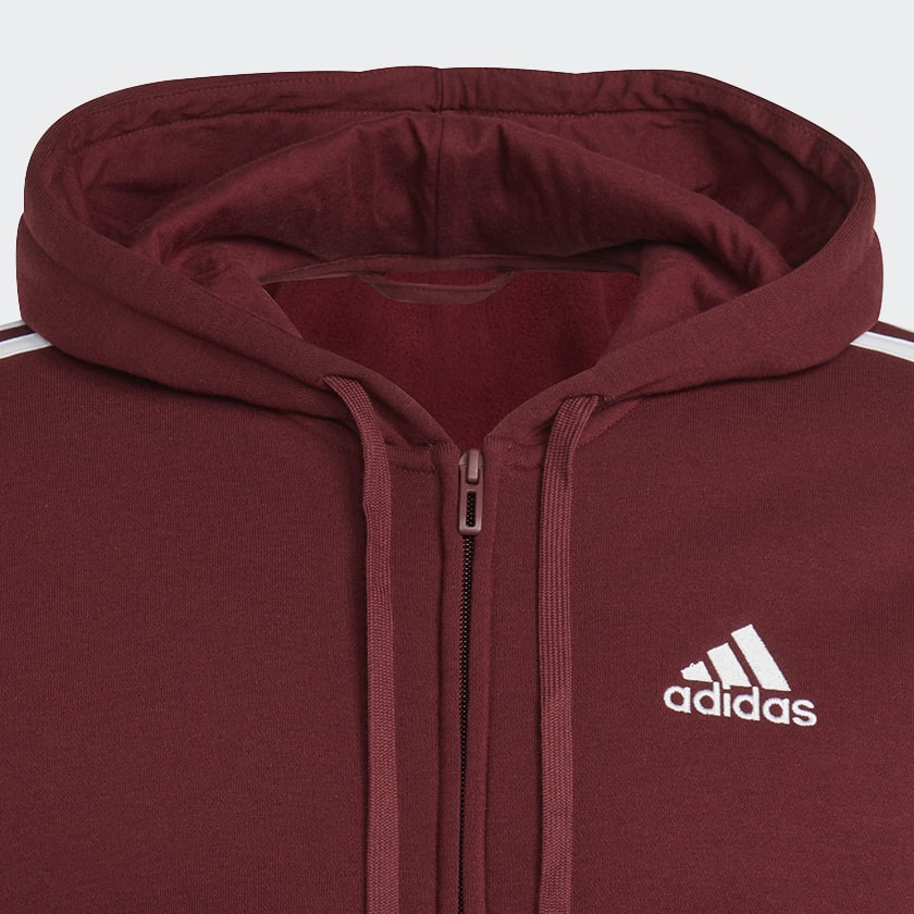 Weinrot Essentials Fleece 3-Streifen Kapuzenjacke