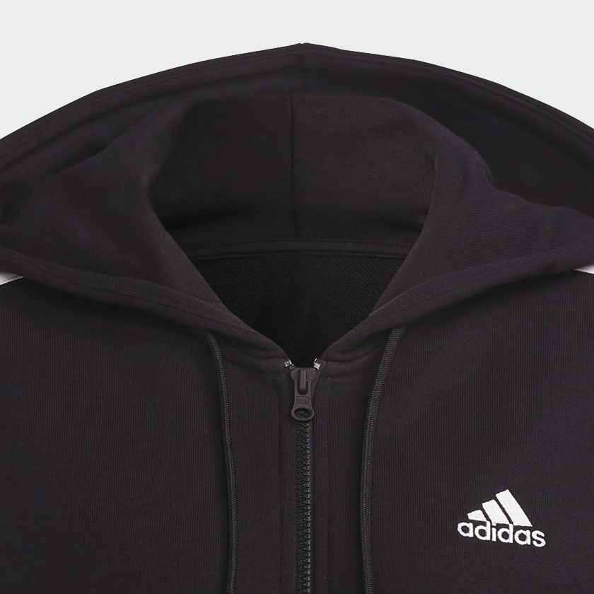 adidas Essentials Black Full-Zip Bomber Hoodie - French Deutschland | 3-Stripes adidas Terry