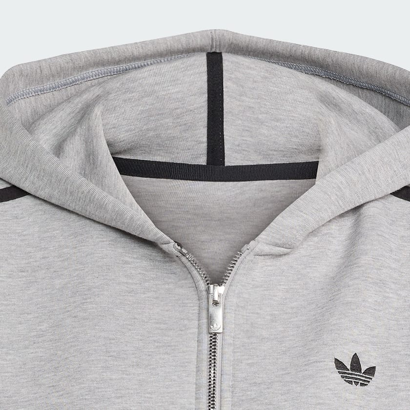 สีเทา เสื้อฮู้ดผ้าสเปเซอร์ซิปยาวเต็มตัว Adicolor 3-Stripes