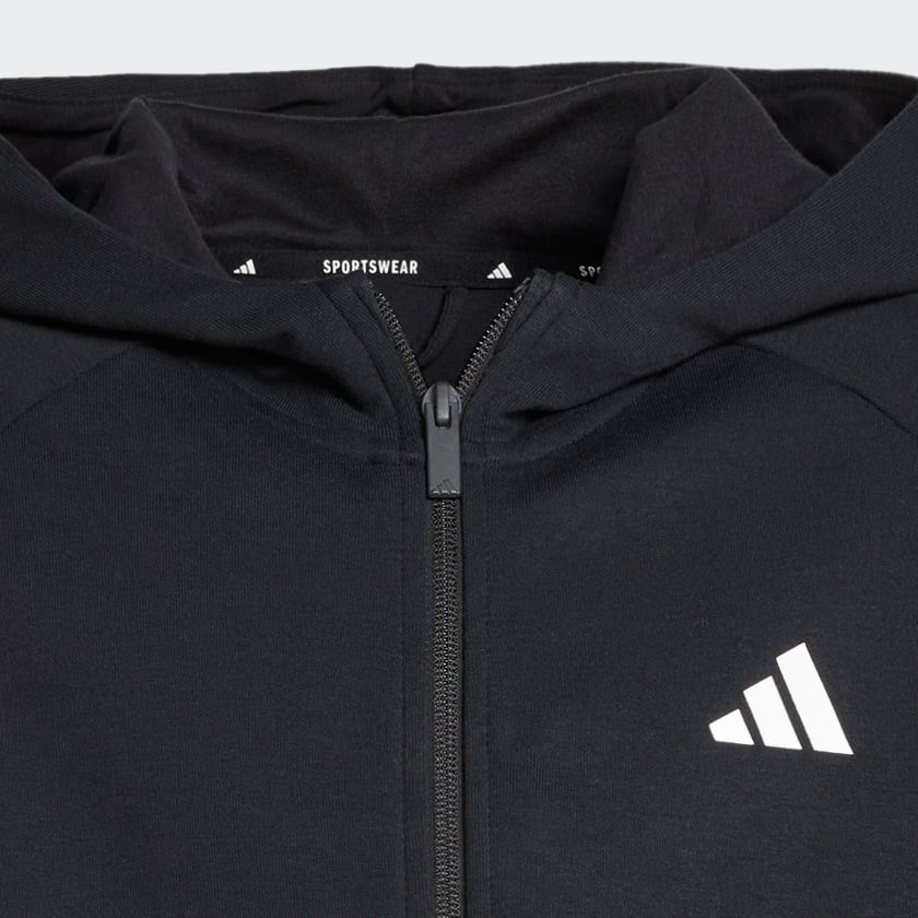 Siyah Future Icons 3-Stripes Full-Zip Kids Kapüşonlu Üst