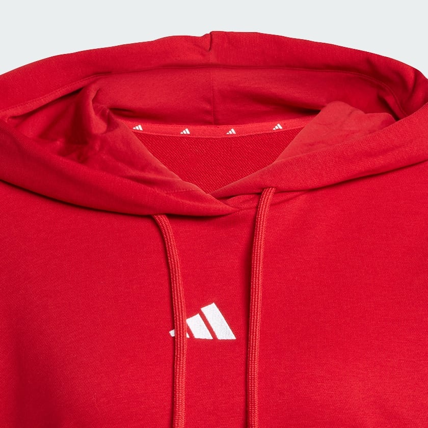 Rojo Sudadera Corta con Gorro Essentials 3 Franjas Felpa Francesa