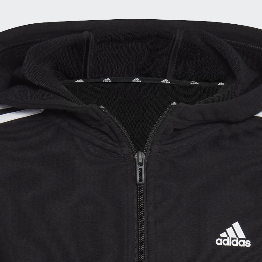 cierna Mikina s kapucňou Essentials 3-Stripes Full-Zip