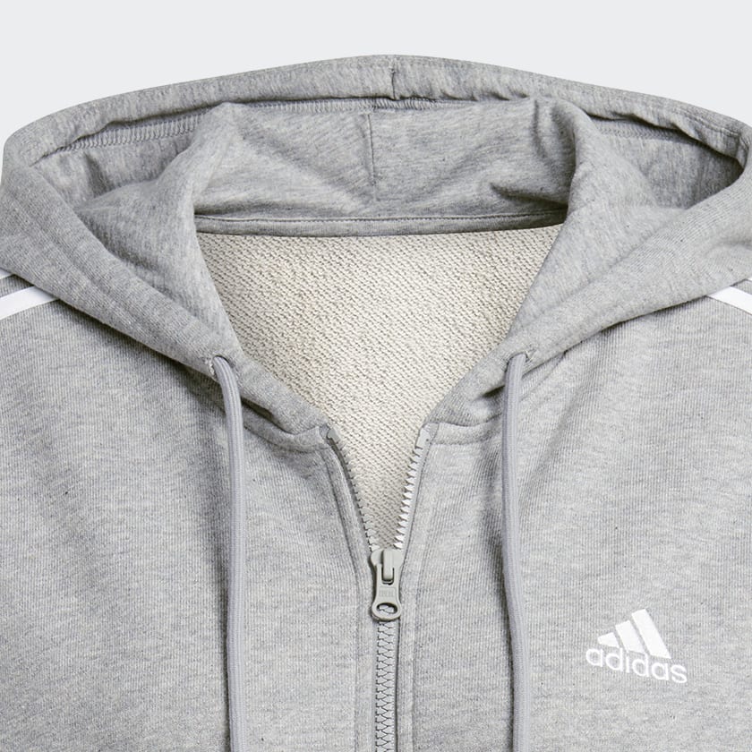 Grau Essentials 3-Streifen French Terry Regular Kapuzenjacke