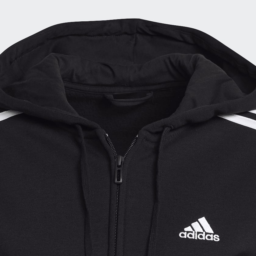 Negro Polera con Capucha Essentials 3 Tiras Cierre Frontal Algodón Perchado