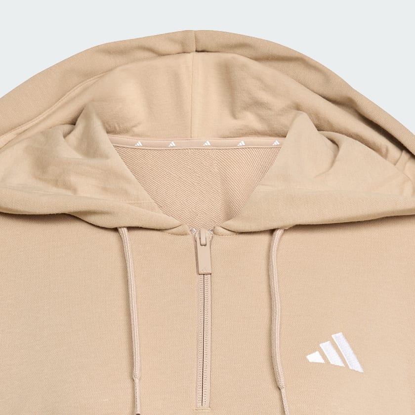 Marron Polera con Capucha Essentials 3 Tiras Felpa Francesa Cierre Corto