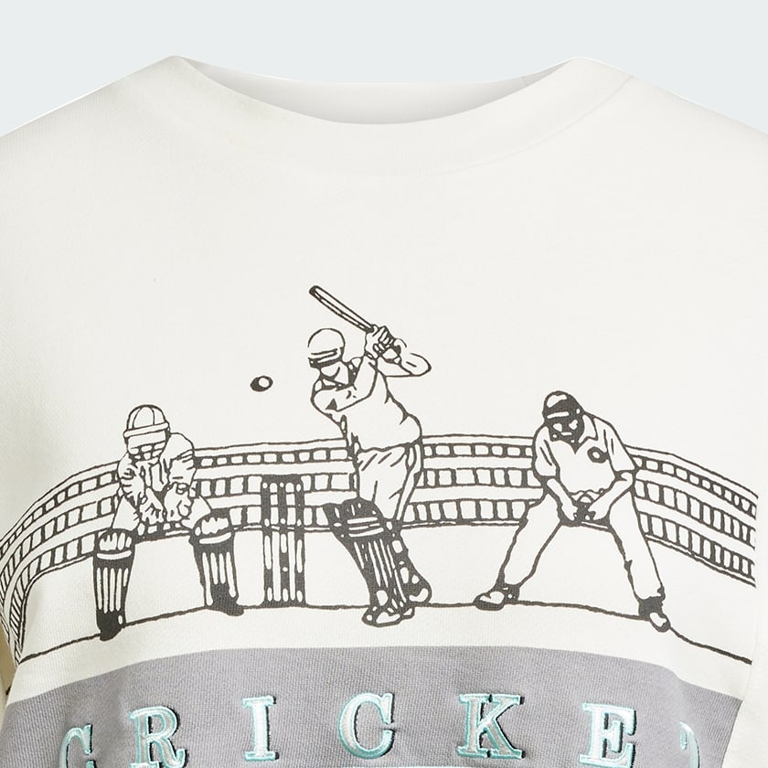 White adidas Originals Retro Sports Cricket-Inspired Crew Sweatshirt