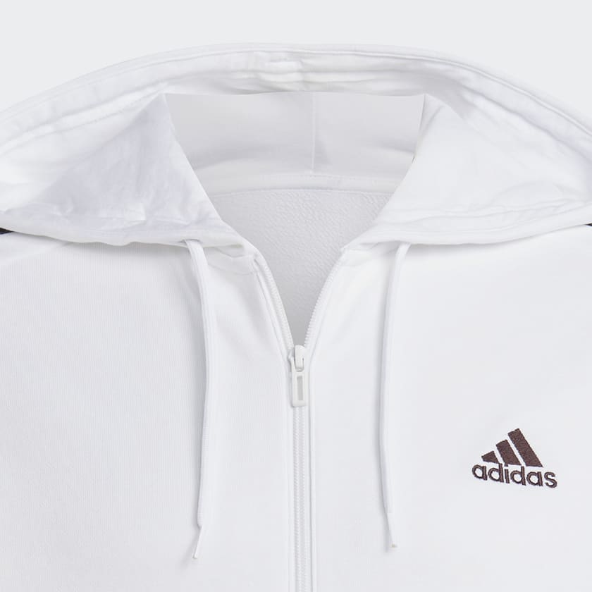 White Essentials French Terry 3-Stripes Full-Zip Hoodie
