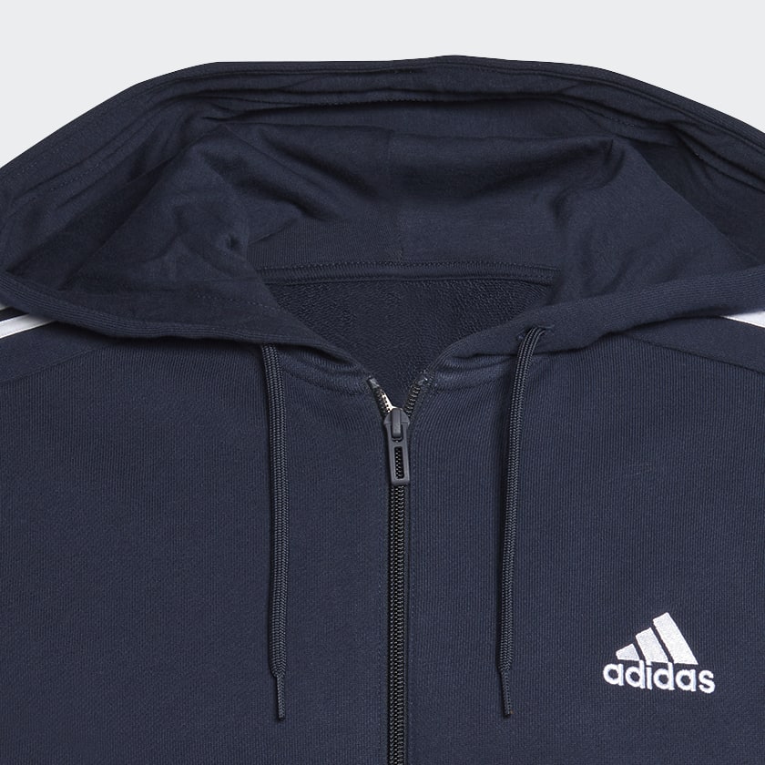 adidas Essentials French Terry 3-Stripes Full-Zip Hoodie - Blue | Men's  Lifestyle | adidas US
