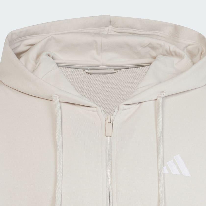 Bej Essentials 3-Stripes French Terry Full-Zip Kapüşonlu Üst