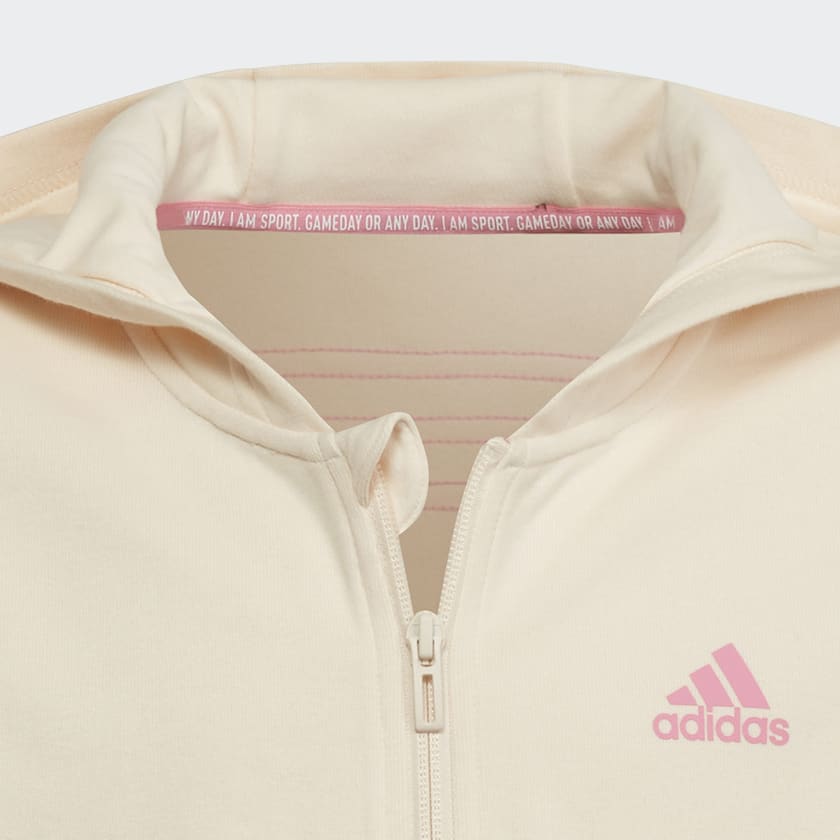 Beige Sudadera con Gorro 3 Franjas Full-Zip