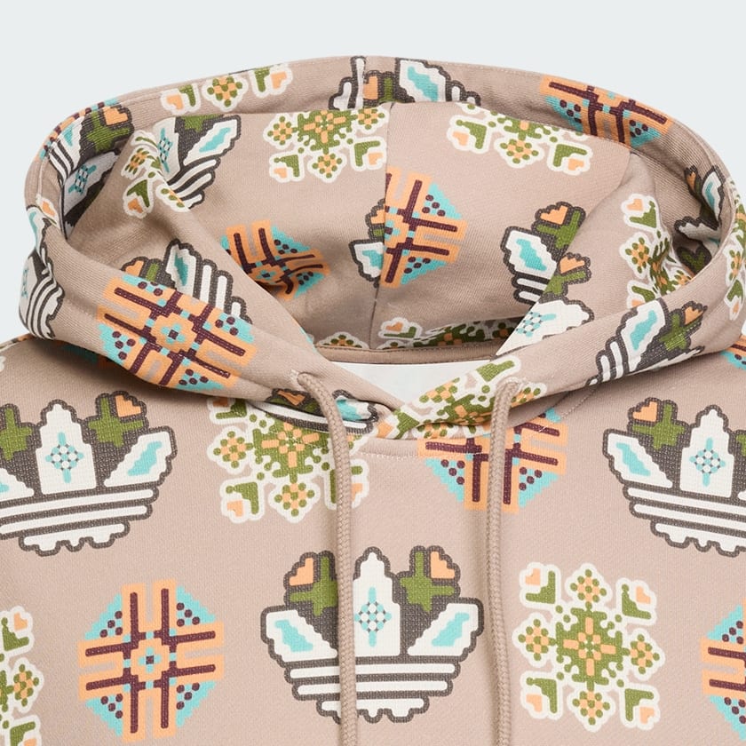 Kahverengi Tile Desenli Bol Kapüşonlu Üst