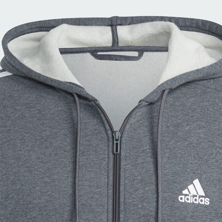 adidas Essentials Fleece 3-Stripes Full-Zip Hoodie - Grey | Men's ...