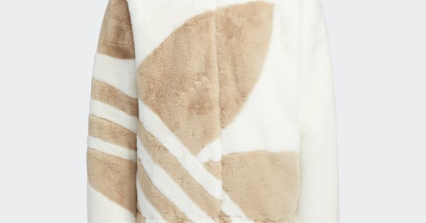 【美品】アディダス ベージュ 総ロゴ柄 フェイクファージャケット ✥L HR3485_01_laydown.jpg