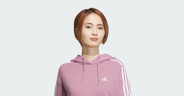 【極美品】アディダス　スリーストライプ 長丈　パーカー　ピンク　M アディダス エッセンシャルズ プラス スリーストライプス フレンチ