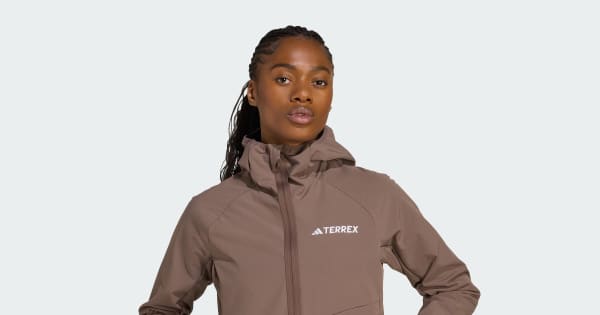 adidas Terrex Xperior Softshell Fleece Hooded Jacket - Brown