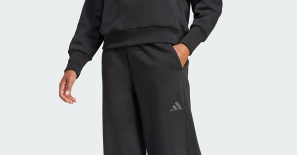 adidas ALL SZN Fleece Loose Wide-Leg Pants - Black | Free Shipping