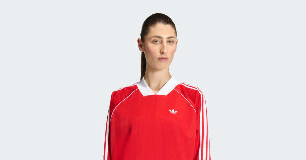 adidas 3-STRIPES JACQUARD LONG SLEEVE TEE - Red | Free Shipping