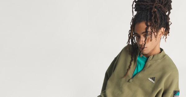 adidas Equipment Blocked Half-Zipper - Green | Free Shipping