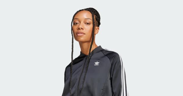 アディダス アディカラー サテン トラックトップ - ブラック