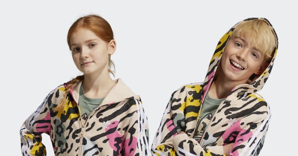 adidas Animal Print Elongated Zip Hoodie - Beige | Free Shipping