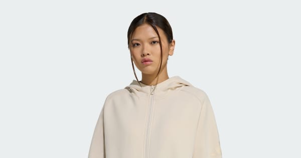 adidas SOFT LUX FULL-ZIP HOODIE - Beige | Free Shipping with adiClub