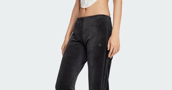 adidas Crushed Velvet Flared Pants Black adidas New Zealand