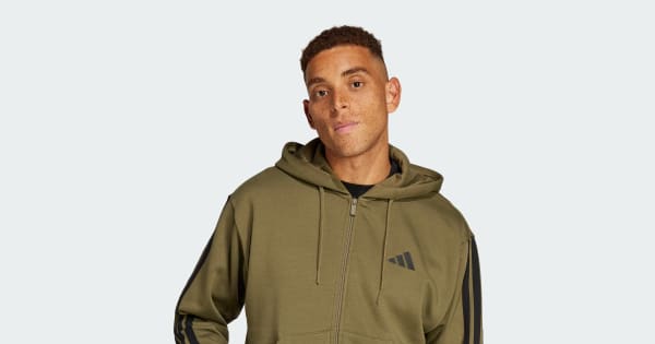 adidas Essentials 3-Stripes Fleece Hoodie Green Free Shipping
