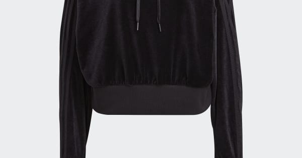 adidas Cropped Hoodie in Cozy Velour Mélange - Black | Free