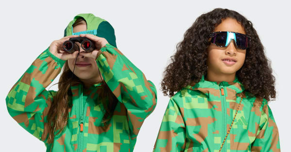 adidas Minecraft Terrex 2 Layer Climaproof Rain Jacket - Green