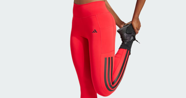アディダス Optime スリーストライプス フルレングスレギンス - レッド