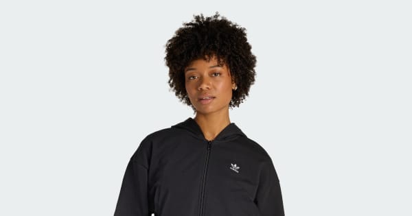 adidas ESSENTIALS FRENCH TERRY CROPPED ZIP HOODIE - Black | Free