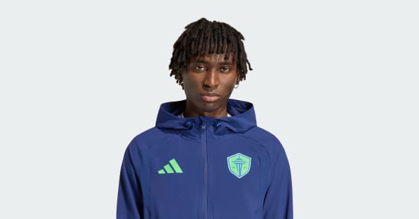 adidas Seattle Sounders Tiro Travel Full Zip Windbreaker - Blue