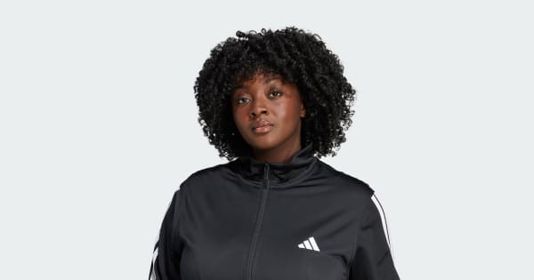 adidas Tricot 3-Stripes Track Jacket (Plus Size) - Black | Free