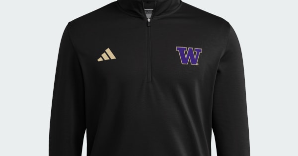 adidas Washington Huskies Coaches Elevated Golf Quaterzip - Black