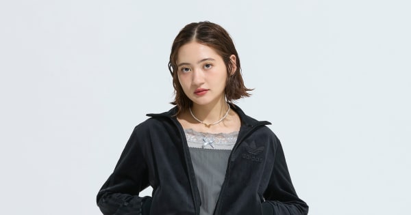 アディダス アディカラー ベロア トラックトップ - ブラック