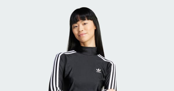 adidas Adicolor 3-Stripes Turtleneck Long Sleeve Tee - Black
