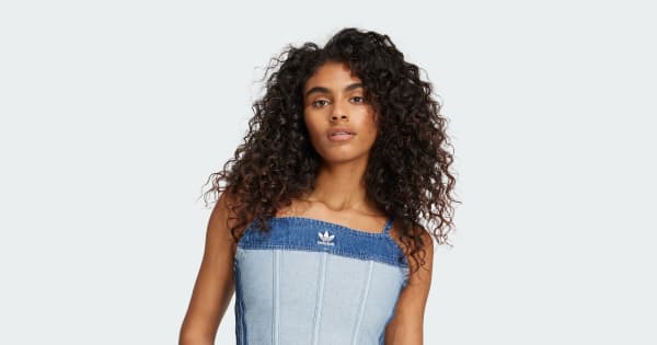 adidas デニムビスチェ リメイク品】adidas デニムビスチェ - メルカリ