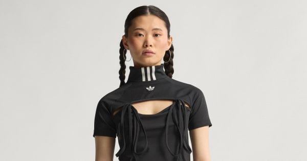 adidas Ribbon Cut Out Crop Top - Black | adidas Singapore