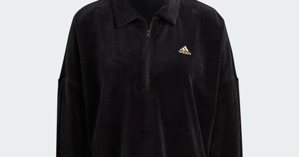 adidas Crop Velour Quarter-Zip Sweatshirt - Black | Free Shipping