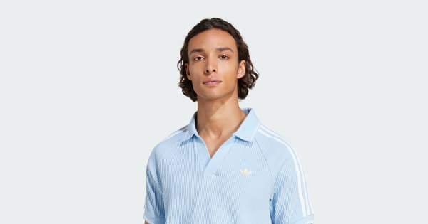 adidas Originals Waffle Knit Polo Shirt - Blue | Free Shipping