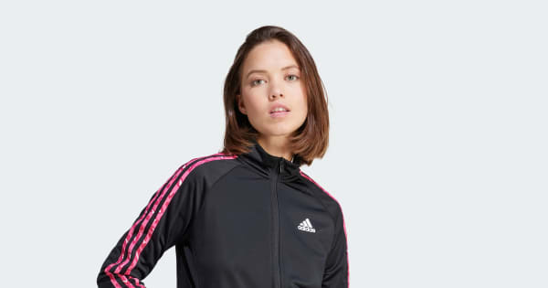 Chaqueta Deportiva Essentials Animal Print Tricot 3 Tiras - Negro