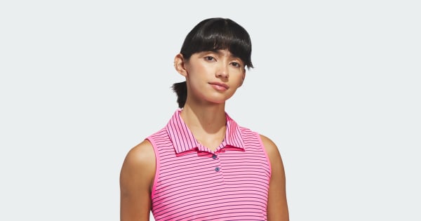 adidas Performance Stripe Sleeveless Polo Shirt - Pink | Free