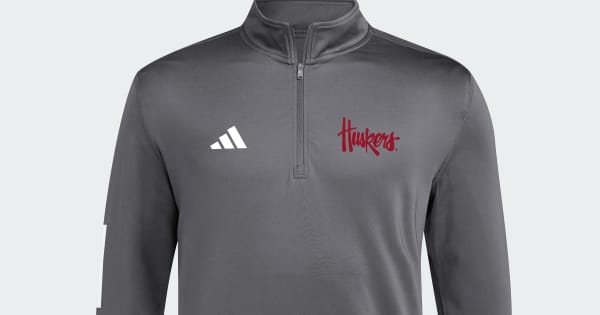 adidas Nebraska Cornhuskers Coaches Script 1/2 Zip - Grey | Free