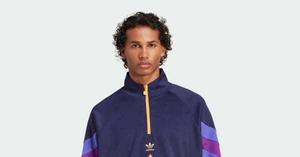 adidas LA Galaxy Originals Half-Zip Crew Sweatshirt - Blue | Free